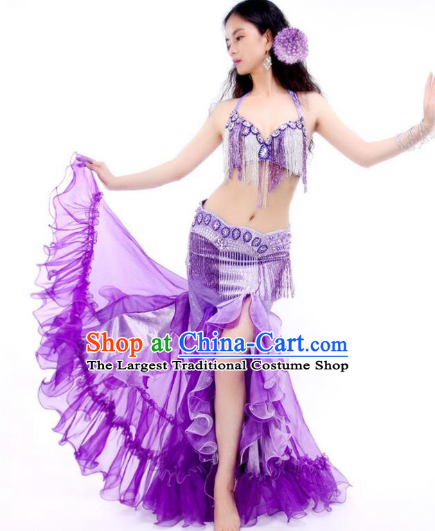 Asian Oriental Dance Stage Performance Clothing Indian Traditional Belly Dance Purple Sexy Outfits