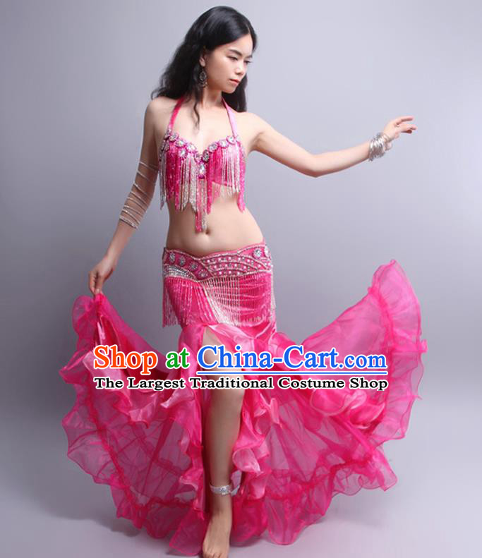 Indian Traditional Belly Dance Performance Rosy Sexy Tassel Outfits Asian Raks Sharki Oriental Dance Clothing