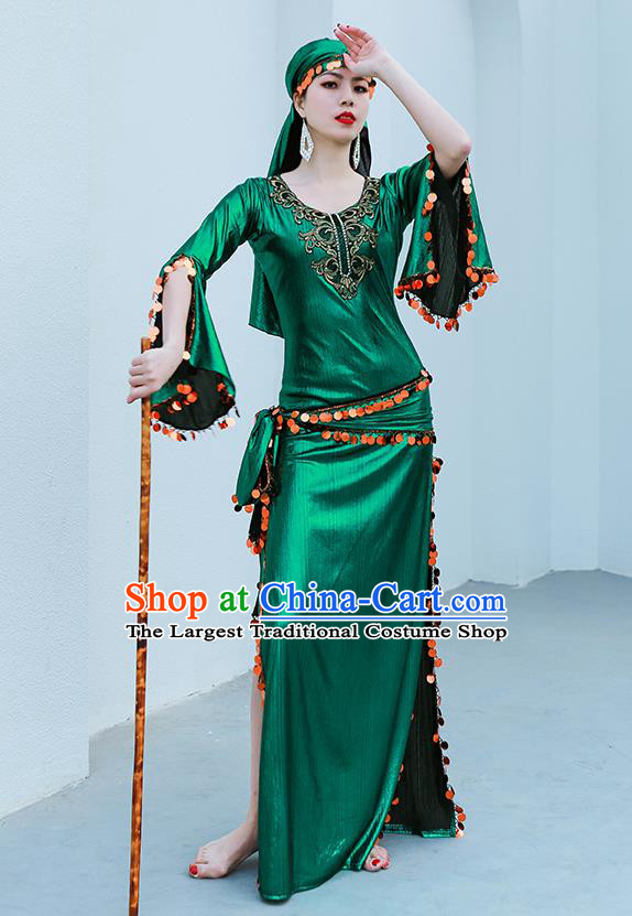 Indian Traditional Oriental Dance Green Robe Asian Raks Sharki Belly Dance Stage Performance Costume