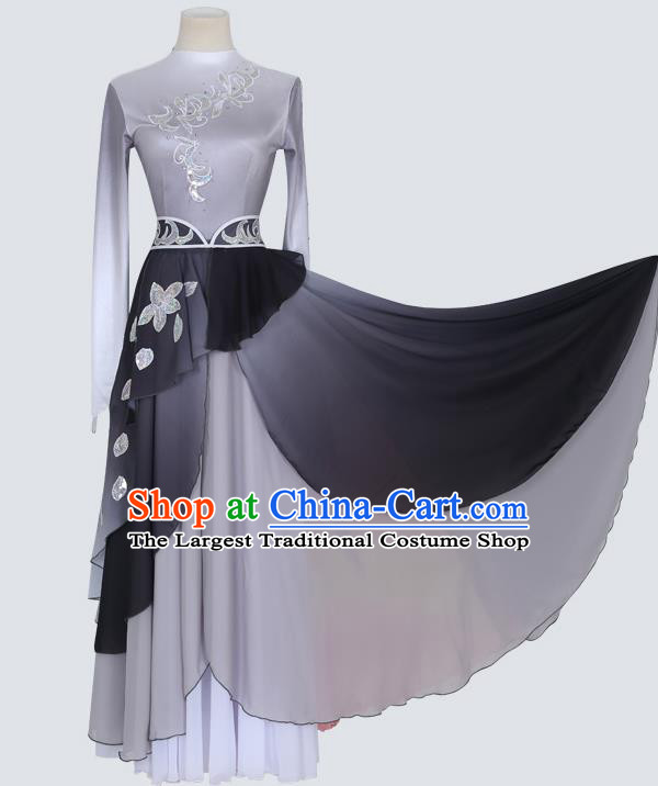 China Traditional Mongolian Ethnic Folk Dance Clothing Mongol Nationality Grey Dress Outfits