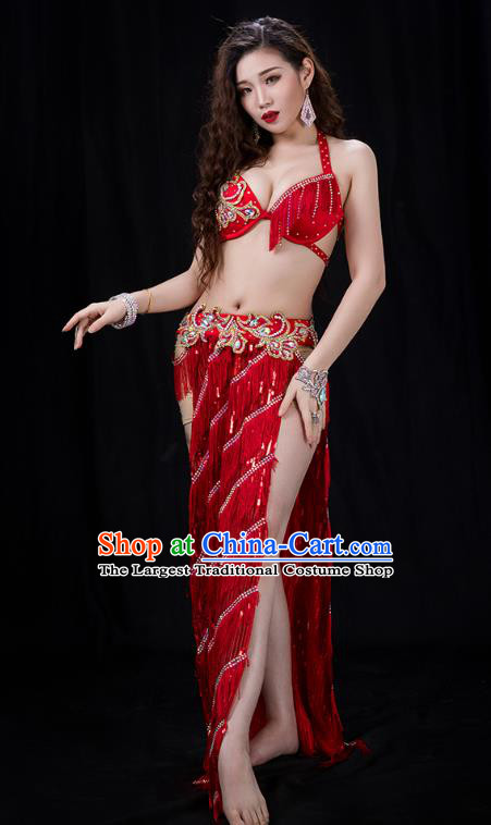 Traditional Asian Oriental Dance Group Dance Costumes Indian Belly Dance Competition Sexy Red Uniforms