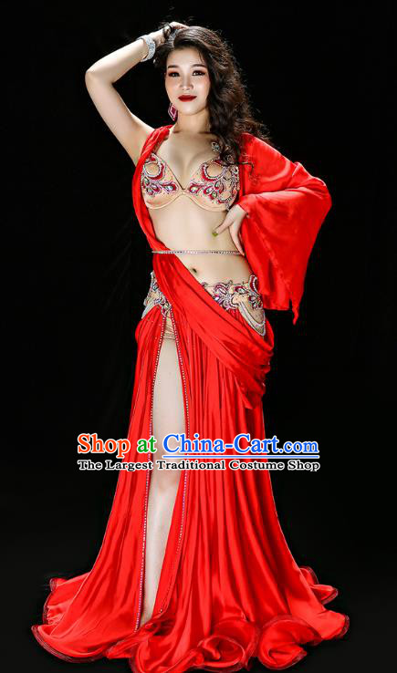 Traditional Indian Belly Dance Bra and Red Skirt Costume Asian Oriental Dance Stage Performance Outfits