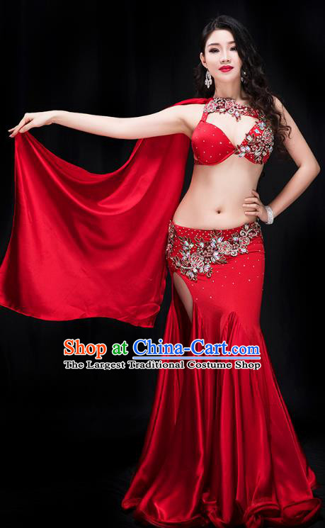 Asian Oriental Dance Raks Sharki Performance Clothing Traditional Indian Belly Dance Red Bra and Skirt Outfits