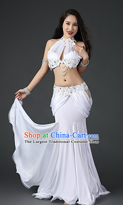 Asian Oriental Dance Bra and Fishtail Skirt Clothing Traditional Indian Belly Dance Sexy White Outfits