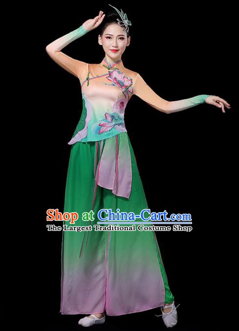 China Lotus Dance Costume Spring Festival Gala Yangko Dance Green Outfits Classical Dance Clothing