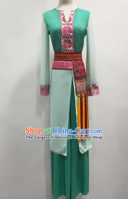 China Stage Performance Costume Classical Dance Green Outfits Umbrella Dance Clothing