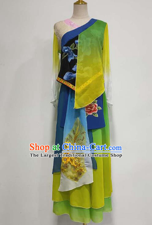 China Fan Dance Stage Performance Costume Classical Dance Green Outfits Umbrella Dance Clothing