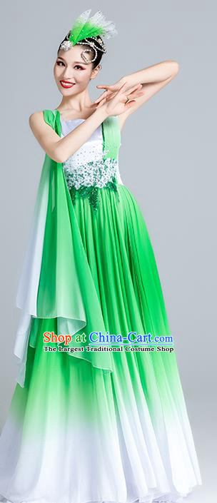 China Chorus Group Green Dress Stage Performance Costume Modern Dance Clothing