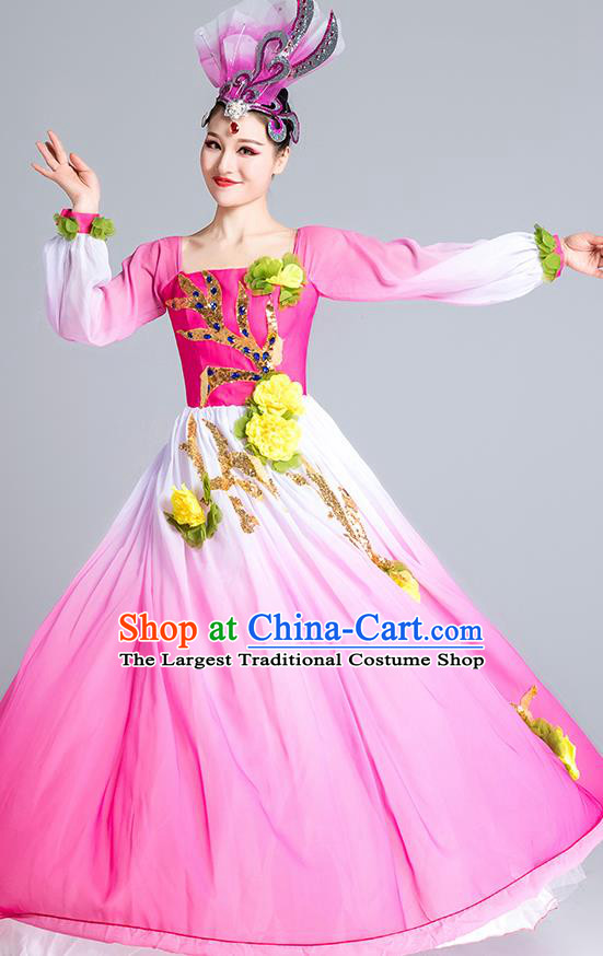 China Modern Dance Stage Performance Clothing Opening Dance Pink Dress Flowers Dance Costume