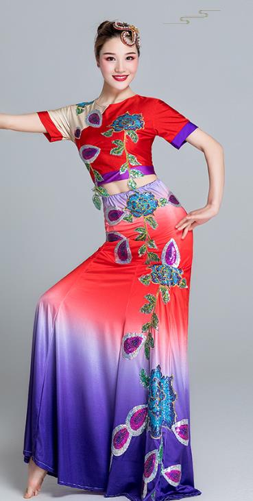 Chinese Traditional Dai Nationality Peacock Dance Dress Outfits Yunnan Ethnic Stage Performance Clothing