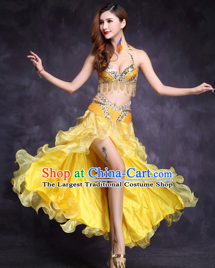 Asian India Raks Sharki Stage Performance Clothing Indian Traditional Belly Dance Yellow Sexy Uniforms