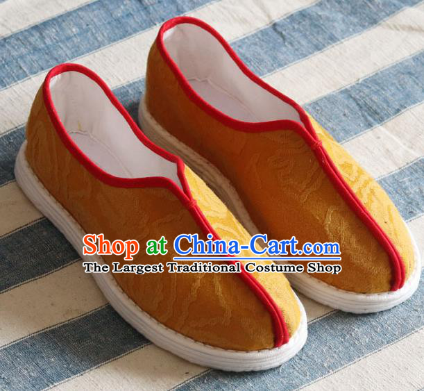 China National Folk Dance Shoes Handmade Jacquard Yellow Cloth Shoes