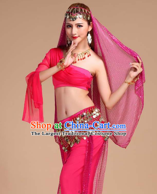 India Folk Dance Clothing Indian Belly Dance Rosy Outfits Asian Traditional Raks Sharki Top and Pants