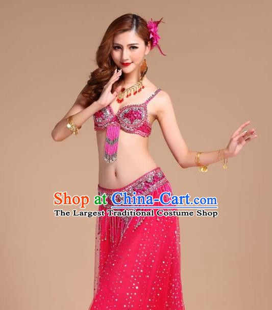 Indian Belly Dance Performance Clothing Asian Traditional Raks Sharki Oriental Dance Rosy Bra and Skirt Uniforms