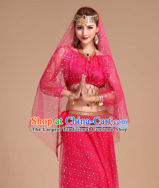 Indian Traditional Court Stage Performance Rosy Skirt Outfits Asian India Folk Dance Clothing