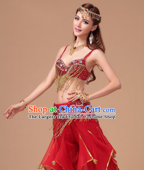 Top Asian Oriental Dance Bra and Pants Clothing Indian Belly Dance Training Red Uniforms