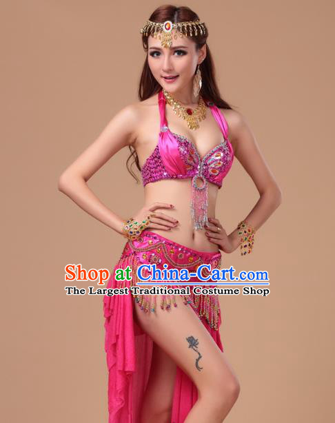 Asian Indian Belly Dance Performance Rosy Uniforms Traditional Raks Sharki Oriental Dance Bra and Skirt