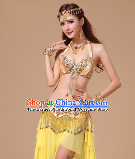 Asian Traditional Raks Sharki Oriental Dance Costumes Indian Belly Dance Performance Uniforms Bra and Yellow Skirt