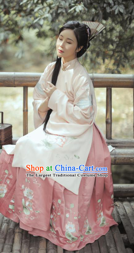 China Traditional Ming Dynasty Historical Clothing Ancient Noble Woman Embroidered Hanfu Dress Full Set