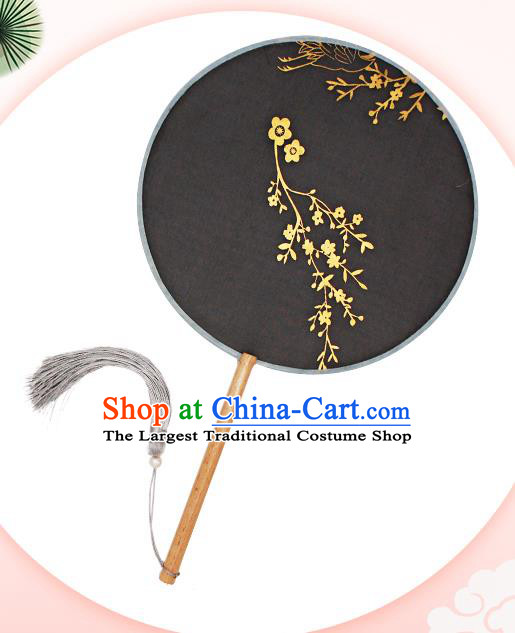 China Handmade Black Silk Fan Traditional Hanfu Fan Classical Dance Circular Fan