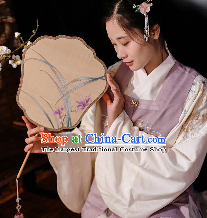 China Traditional Song Dynasty Princess Fan Classical Orchids Pattern Silk Fan Handmade Palace Fan