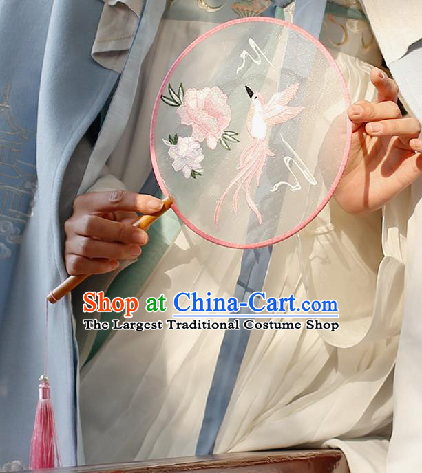 China Classical Circular Silk Fan Traditional Hanfu Fan Handmade Embroidered Peony Palace Fan