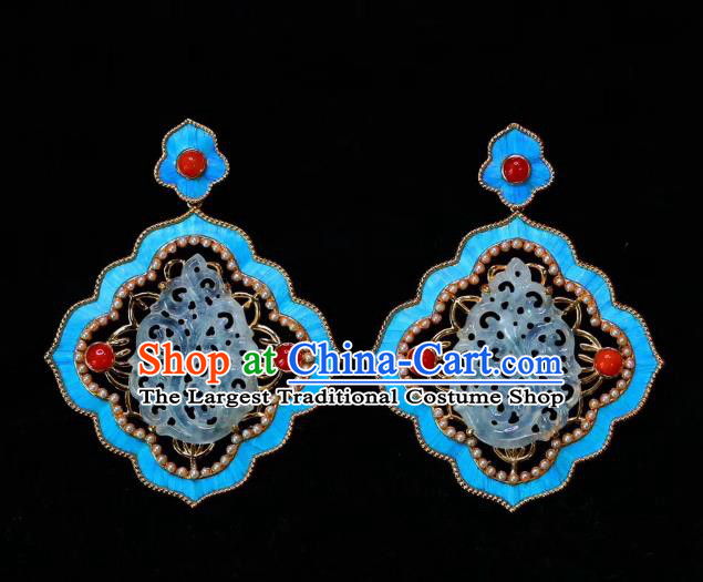 China Handmade Jadeite Ear Accessories Traditional Qing Dynasty Agate Blueing Earrings