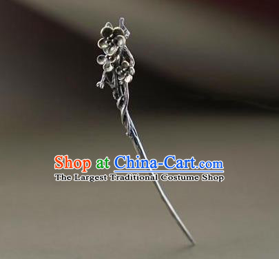 Chinese Handmade Cheongsam Hairpin Traditional Hair Accessories National Silver Carving Plum Hair Stick