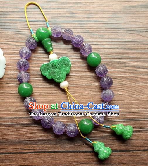 Chinese National Cheongsam Amethyst Brooch Traditional Qing Dynasty Jade Gourd Tassel Bracelet