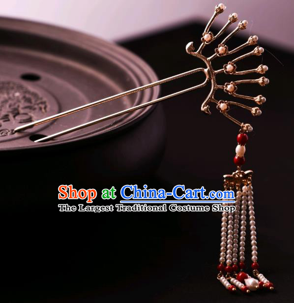 Chinese Ancient Princess Hairpin Traditional Song Dynasty Court Pearls Tassel Hair Stick