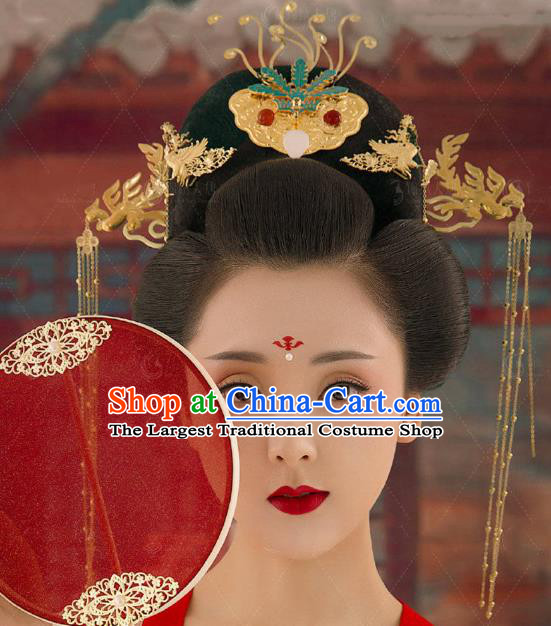 Chinese Ancient Tang Dynasty Imperial Concubine Hair Crown and Hairpins