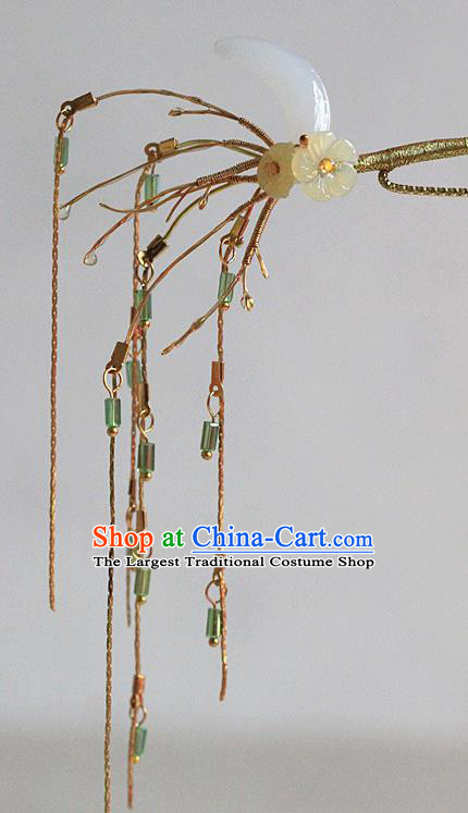 Chinese Traditional Ming Dynasty Golden Tassel Hair Stick Ancient Palace Lady Moon Hairpin