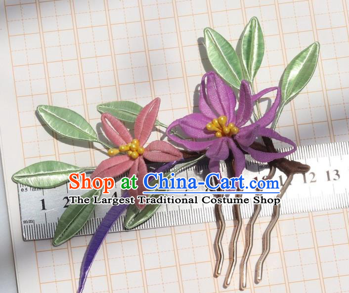 Chinese Handmade Ming Dynasty Hanfu Hairpin Ancient Princess Purple Lily Flower Hair Comb