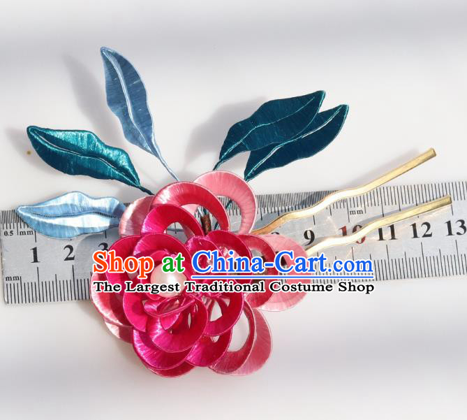 Chinese Handmade Hanfu Hair Accessories Ancient Royal Princess Rosy Silk Peony Hairpin Headpiece