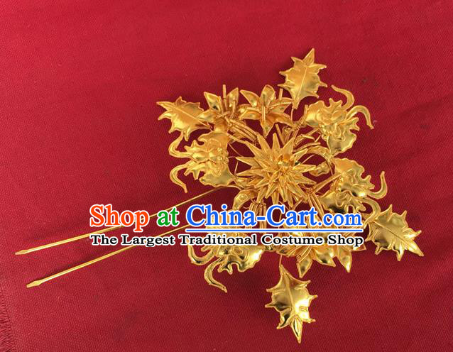 Chinese Ancient Court Woman Hairpin Traditional Ming Dynasty Empress Golden Hair Stick