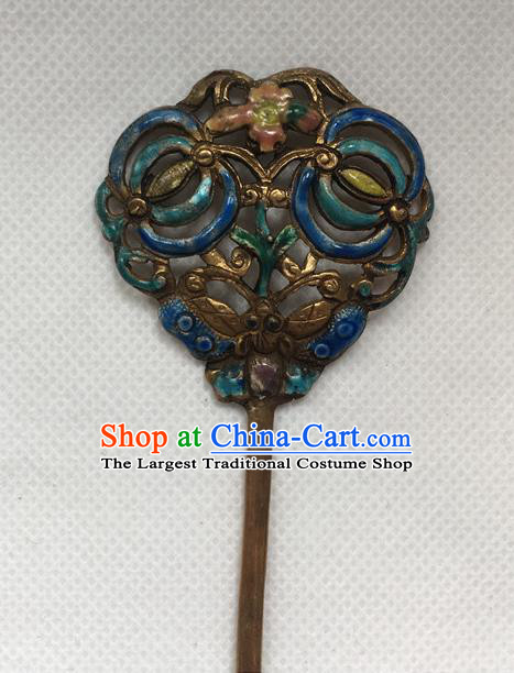 Chinese Ancient Imperial Concubine Silver Hairpin Headwear Traditional Qing Dynasty Cloisonne Butterfly Hair Stick