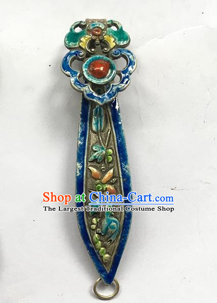 Chinese Ancient Imperial Concubine Cloisonne Silver Hairpin Traditional Qing Dynasty Court Ruby Hair Stick