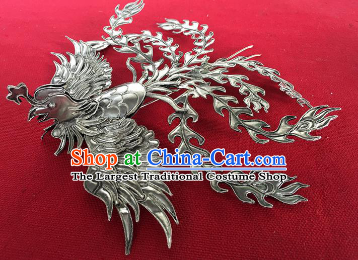 Chinese Ancient Bride Hairpin Traditional Ming Dynasty Silver Phoenix Hair Crown