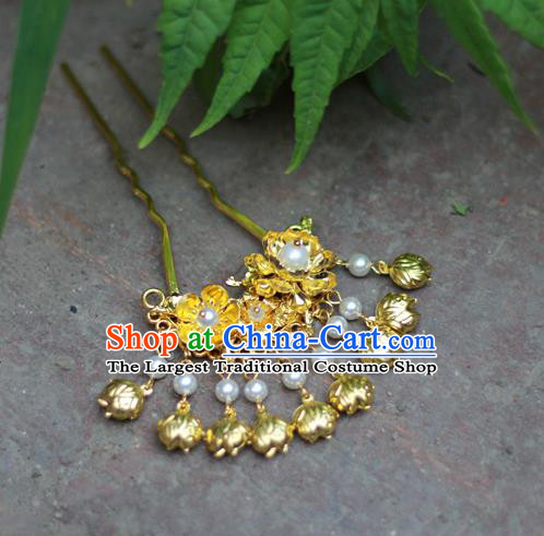 Chinese Traditional Golden Plum Blossom Hairpin Ancient Tang Dynasty Hair Accessories