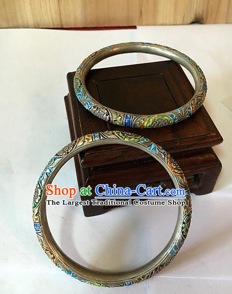 Handmade China National Cloisonne Butterfly Bracelet Accessories Miao Ethnic Silver Hollow Bangle