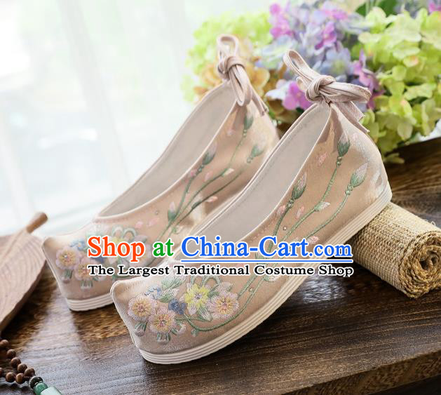 China Handmade Ancient Princess Shoes National Embroidered Cloth Shoes Traditional Ming Dynasty Hanfu Bow Shoes