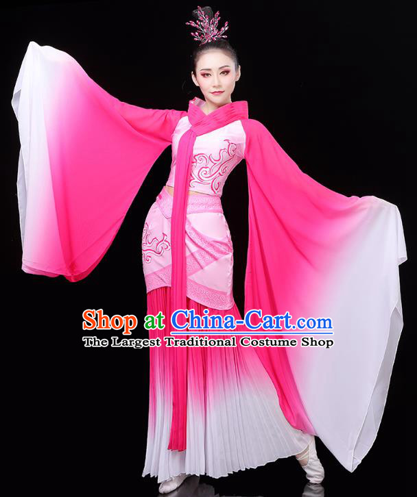 Chinese Classical Dance Rosy Hanfu Dress Traditional Woman Group Dance Costume Goddess Dance Clothing