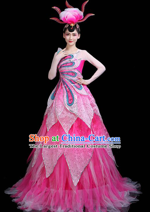 China Spring Festival Gala Opening Dance Rosy Dress Modern Dance Clothing Flower Fairy Dance Costume