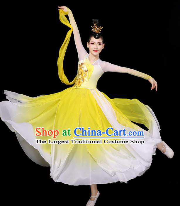 Chinese Goddess Group Dance Clothing Classical Dance Yellow Dress Traditional Stage Performance Costume