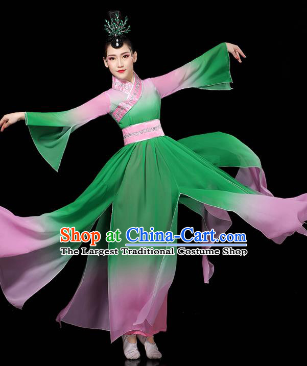 Chinese Umbrella Dance Clothing Classical Dance Green Dress Traditional Group Dance Performance Costume