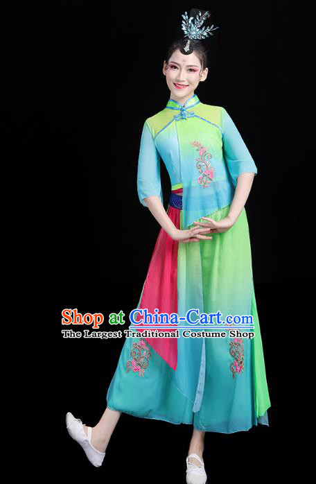 China Folk Dance Green Outfits Traditional New Year Yangko Dance Clothing Fan Dance Costume