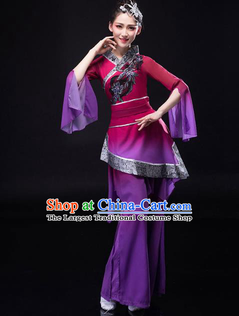 China Traditional Folk Dance Purple Outfits New Year Jiaozhou Yangko Dance Clothing