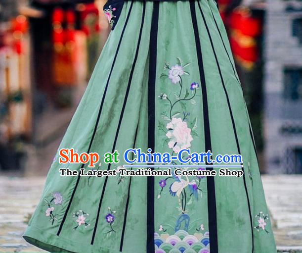 Chinese Traditional Embroidered Crane Peony Green Bust Skirt National Woman Skirt Costume