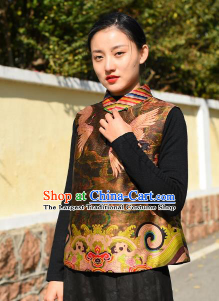 Chinese National Woman Upper Outer Garment Traditional Gambiered Guangdong Gauze Clothing Tang Suit Brown Vest