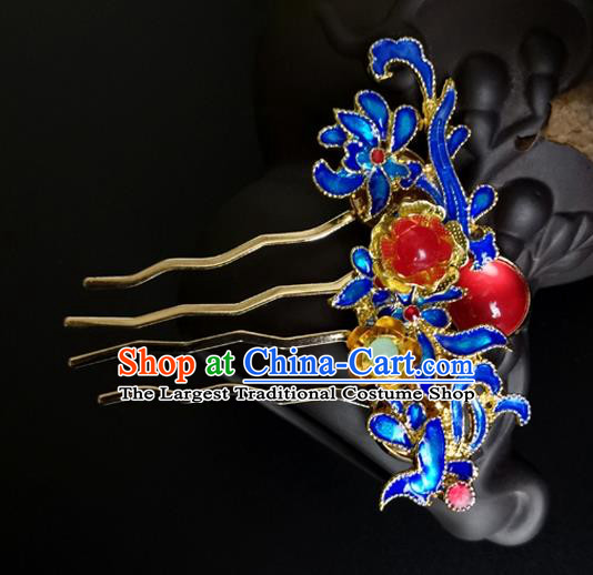 China Ancient Palace Lady Cloisonne Hairpin Traditional Qing Dynasty Hair Comb